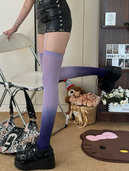 Y2K Grau Pink/Lila/Schwarz und Strapsstrümpfe in Ombre-Farben