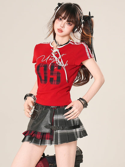 ほろ苦い柄スカート チェック柄 ブラック プリーツ 装飾バックル