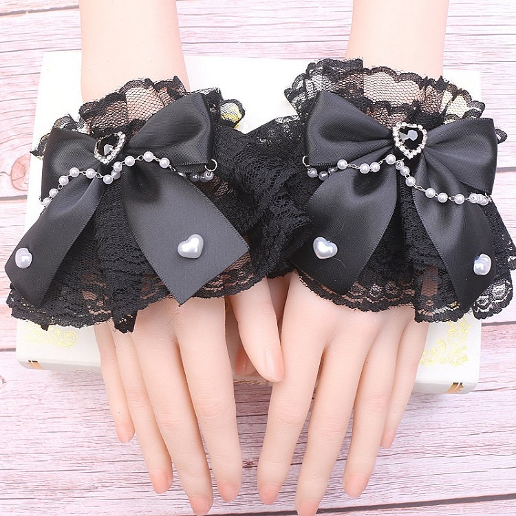 Pearl Cuffs Bowknot Color Lace Wrist Details Kei Heart Jirai 12 Options