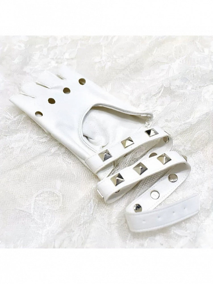 Punk Studded Half-Finger Gloves with Metal Buckle in Two Colors - Mr. Cat