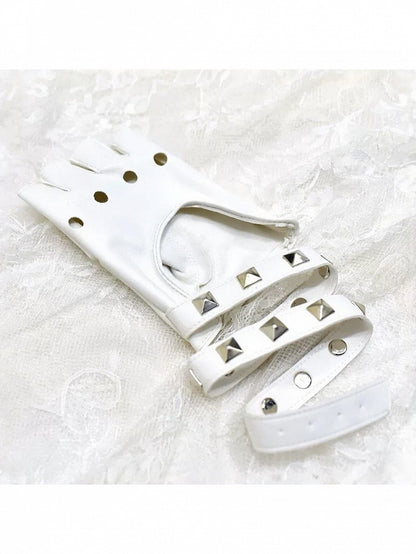 Punk Studded Half-Finger Gloves with Metal Buckle in Two Colors - Mr. Cat