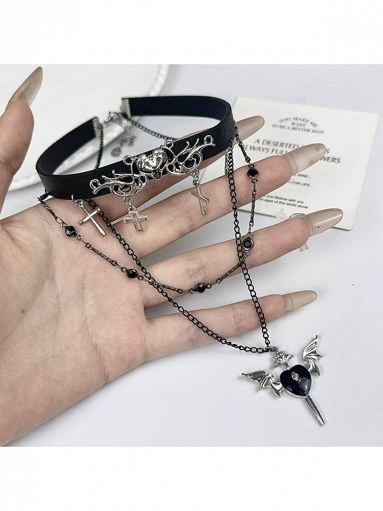 Black Layered Cross Chain Necklace - Kiwi Store