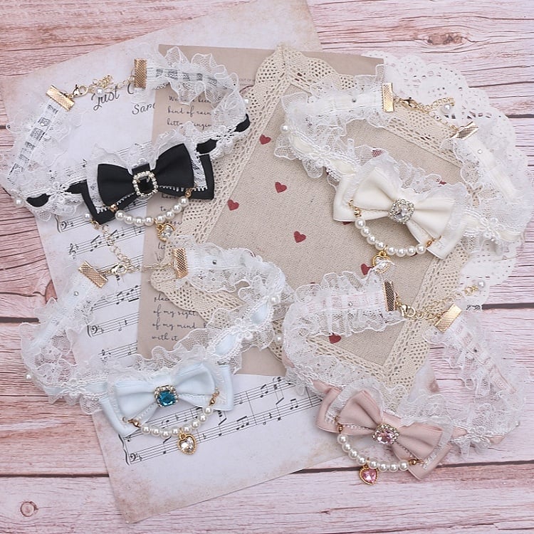 Pearl Color Options Jirai Lace Chain Kei Choker 4 Bowknot