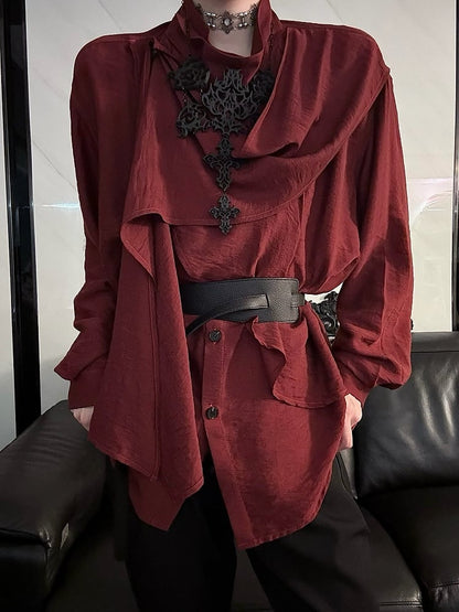 Ouji Spring - Red and Scarf Lolita Elegant Sleeve for Summer Long Wine Neckline Top
