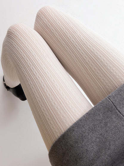 Vertical White Tights Pattern Striped 3D Creamy