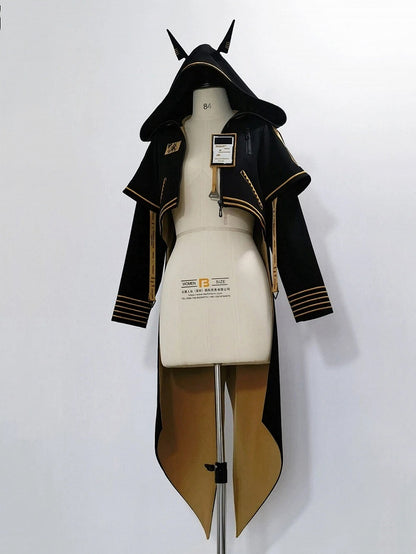 Cyberpunk Ouji Tech-Wear Black & Yellow Hooded Cropped Coat, Size S - Princess Chronicles