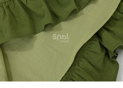 with Detachable Sweet Ruffle Green Overall Dress Hem Bowknot