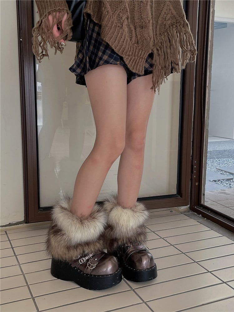 White & Brown 20CM/30CM Shaggy Leg Warmers