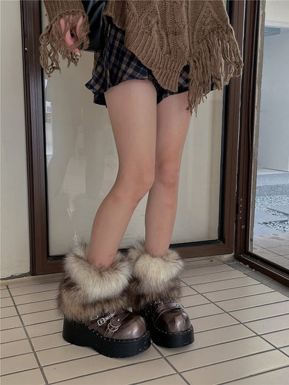 White & Brown 20CM/30CM Shaggy Leg Warmers