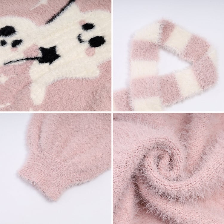 Ghost Sweater Pattern Scarf Striped with Pink/Black/Red Kawaii
