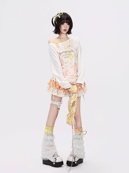 Breathable Apricot Cartoon Print Long-Sleeve Top - CRAZY GIRL