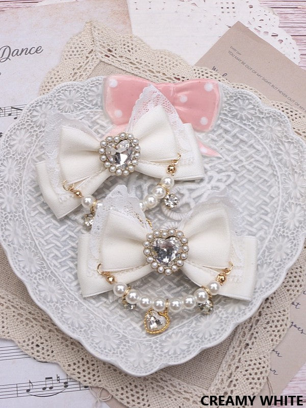 Heart Hairclip Options Pearl Color Bowknot Jirai Chian 8 Rhinestone Kei