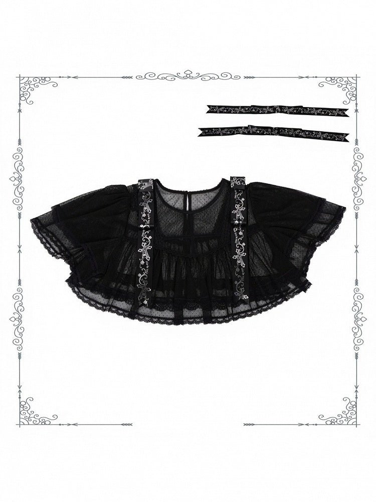Layered Black Tulle Cape for Gothic Ensembles - iris de nuit