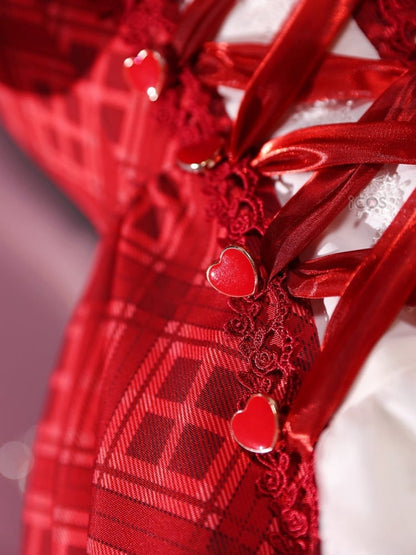 Shugo Chara Hinamori Amu Rot kariertes Kleid Lolita-Stil Cosplay Kostüm