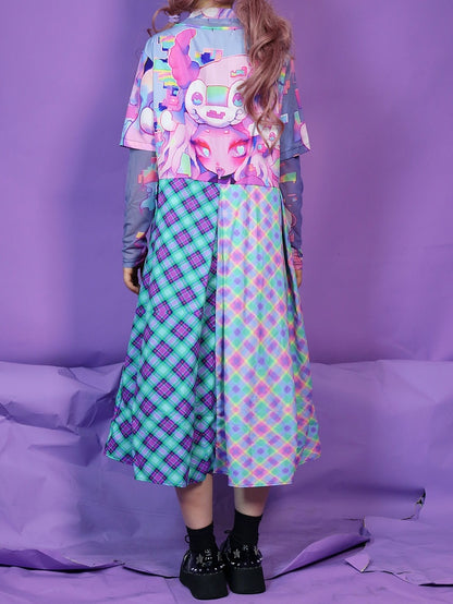 Cartoon buntes Kleid Plaid Print Muster