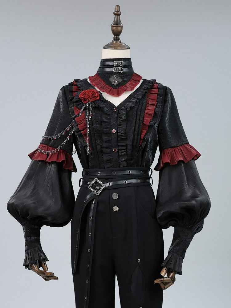 Gothic Rose Ruffle Shirt with Choker Collar - DevilInspired Exclusive Collection