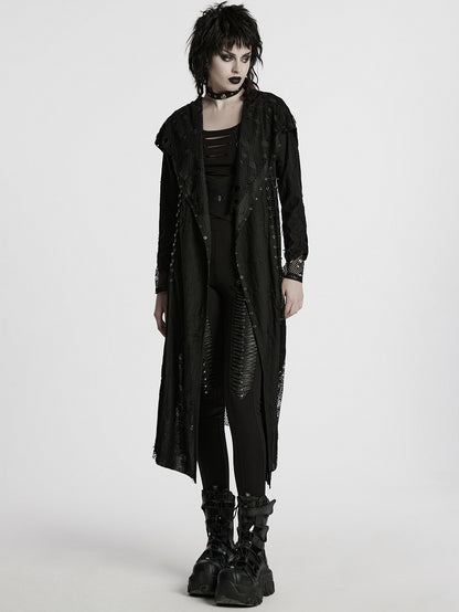 Knitted Black Decadent Coat Gothic Asymmetric