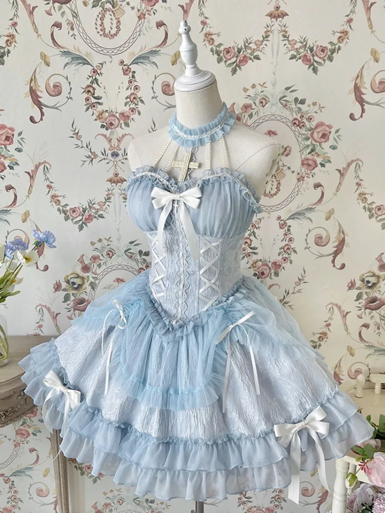 Cross Belle Blaues Lolita-Korsettkleid mit Neckholder-Ballettkern JSK