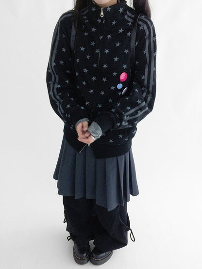 Collar Star Y2K Stand Motif Jacket Black with