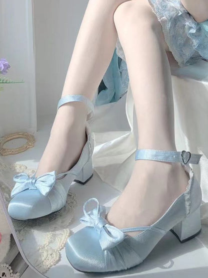 Buckle Ankle With Blue Bow Dual Straps Detachable Top Mary Janes at Elegant