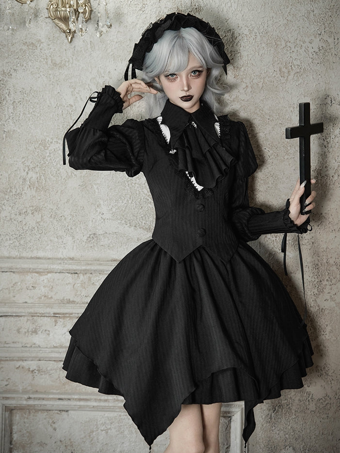 Lolita Version Short Black Shape Web Spider Gothic Striped Charms with Skirt