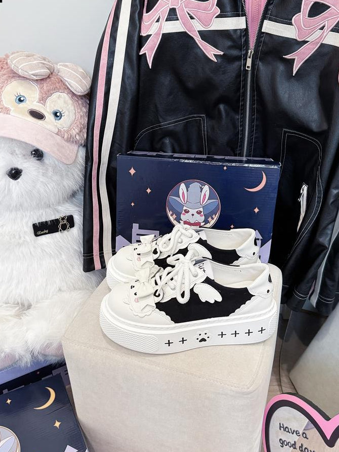 Decor  Cute with Shoes Black Canvas White Themed Bow Bunny