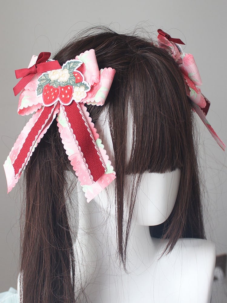 Pink/Blue/Green/Purple Hairclips Design Strawberry Bowknot