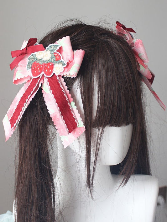 Pink/Blue/Green/Purple Hairclips Design Strawberry Bowknot