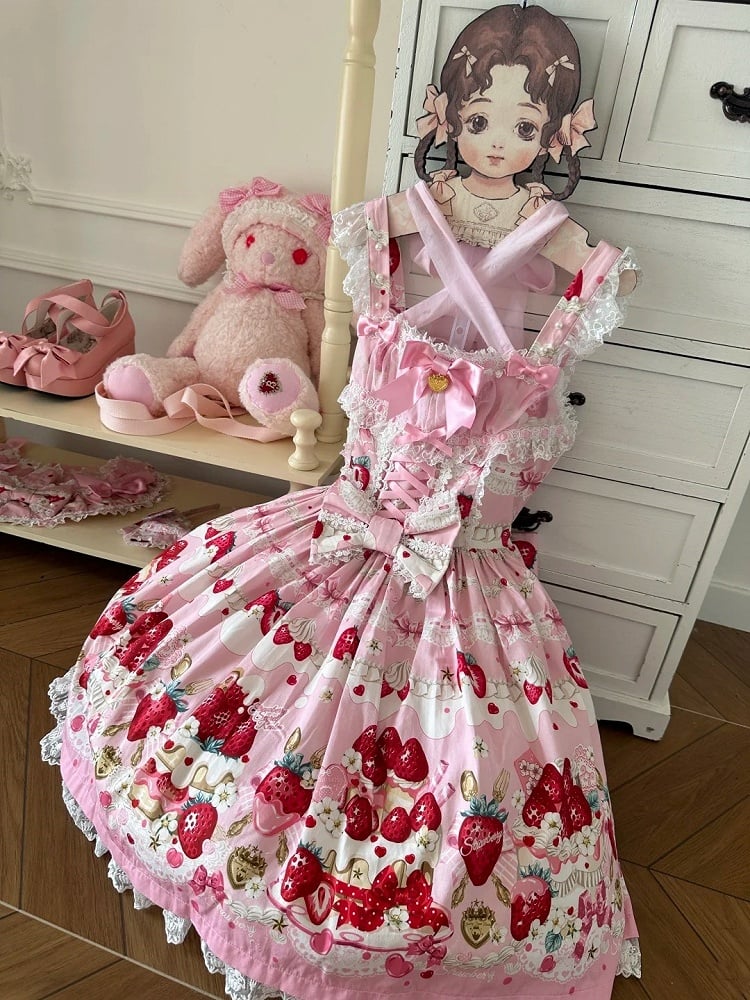 ケーキストロベリージャンパー スイートスカートプリント ピンクロリータ