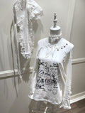 White Neckline Studded Top Lace-Up Halter Star - Alternative
