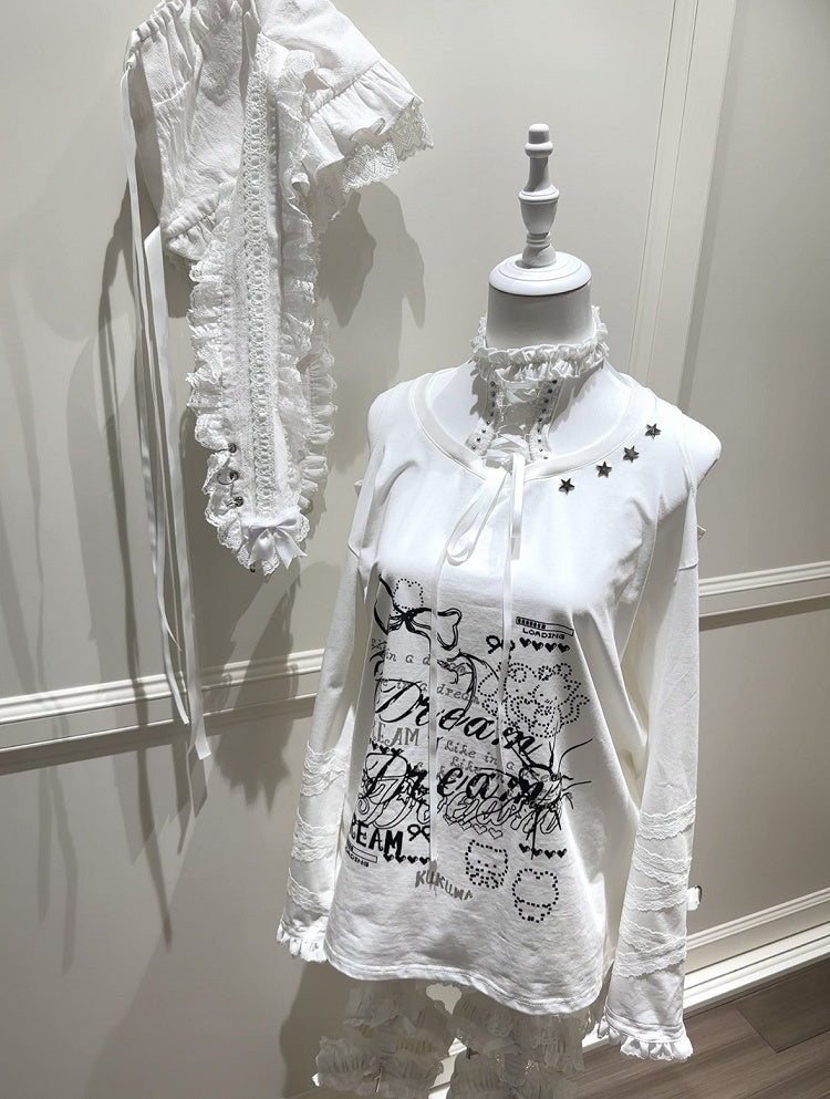 White Neckline Studded Top Lace-Up Halter Star - Alternative