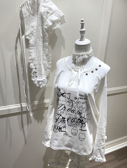 White Neckline Studded Top Lace-Up Halter Star - Alternative