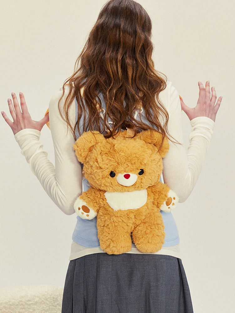 Detachable Straps Bear Plush Yellow Backpack Shoulder Size Middle/Large