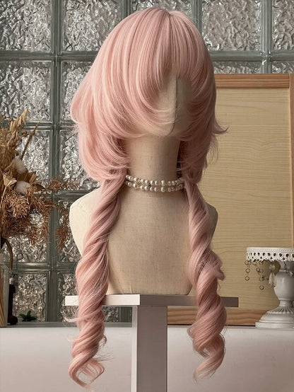 Pink 70cm Roman Curly Wig with Air Bangs - Alice Garden