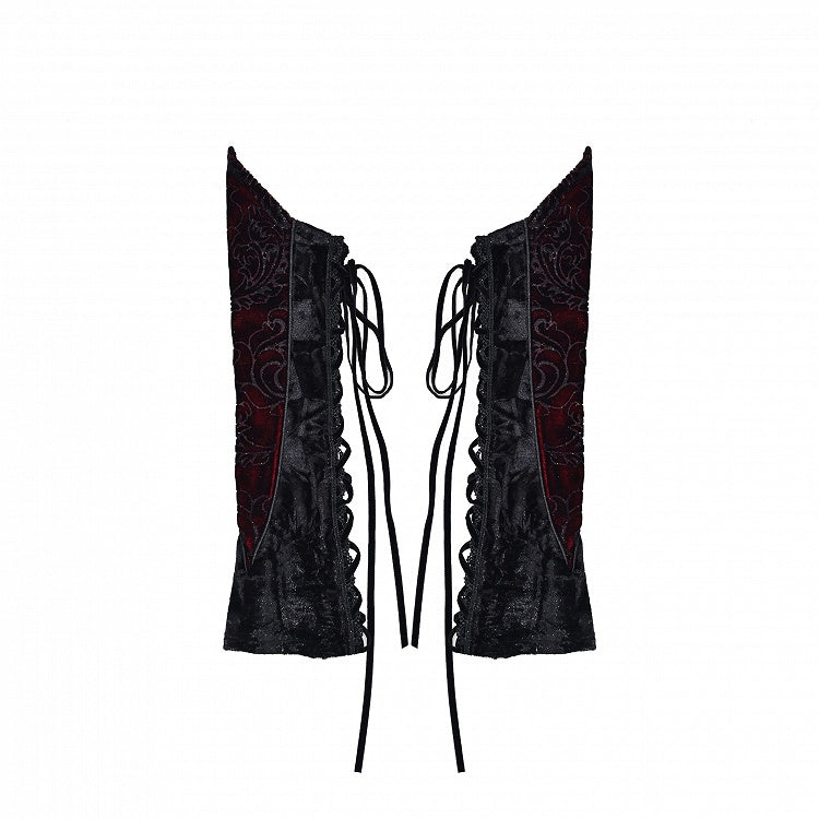 Black&Red Gothic  Lace-up Detail Rosette Velvet Sleeves