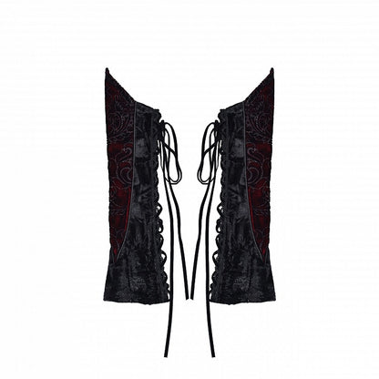 Black&Red Gothic  Lace-up Detail Rosette Velvet Sleeves