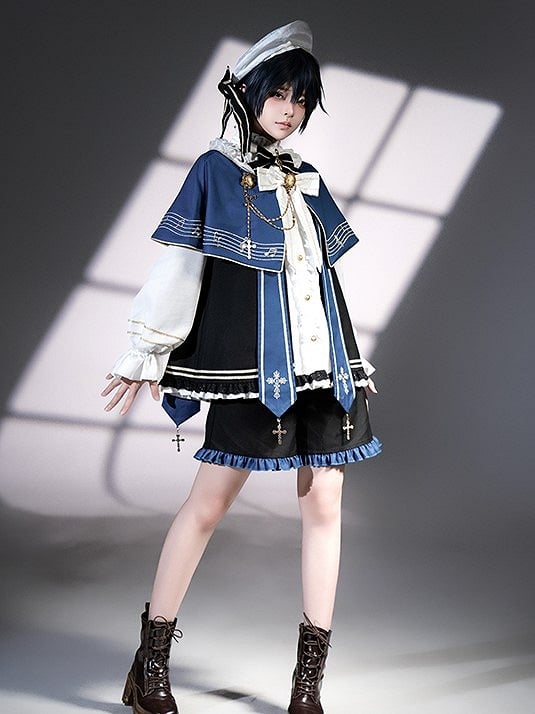 Black Bow and Striped Beret Lolita with White Golden