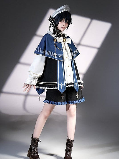 Black Bow and Striped Beret Lolita with White Golden