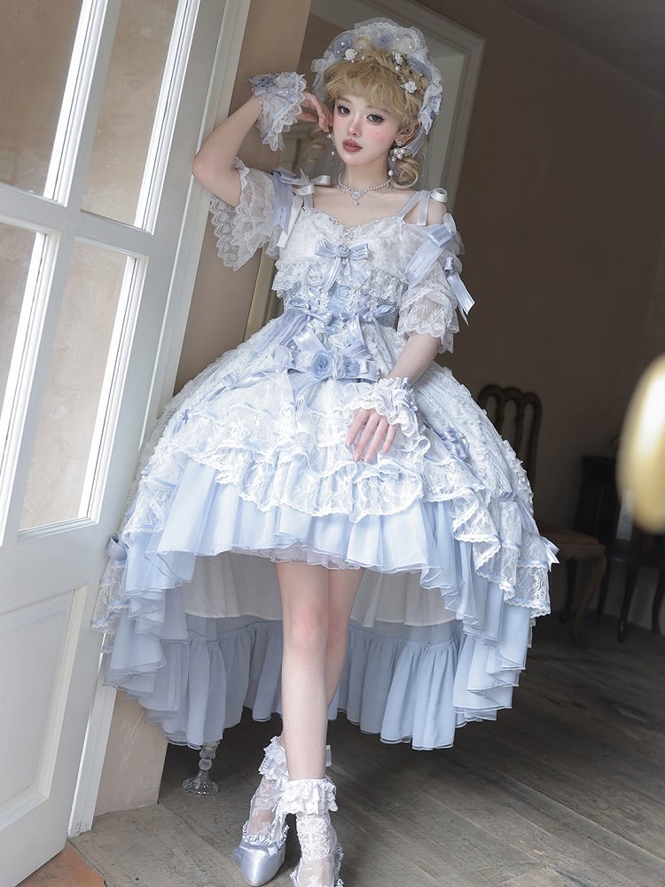 Blue Corset Lolita Waist High-low Dress Layered Hanayome Skirt Hime OP