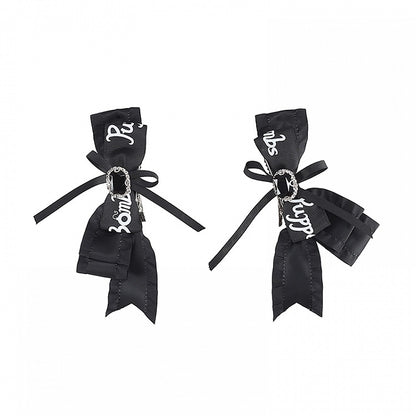 Bowknot Black Rhinestones Jirai Hairclips Adorned Kei