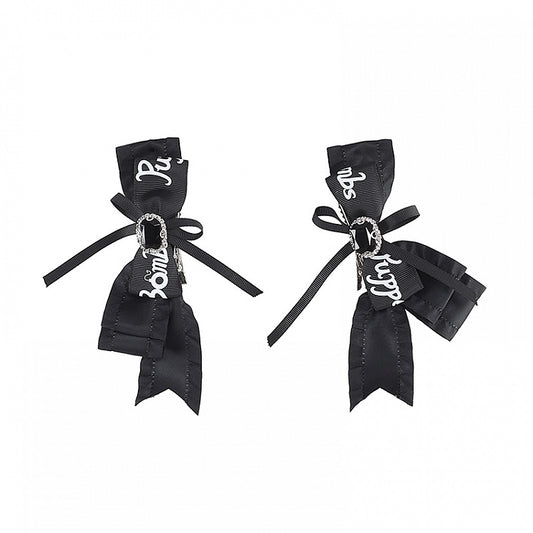 Bowknot Black Rhinestones Jirai Hairclips Adorned Kei