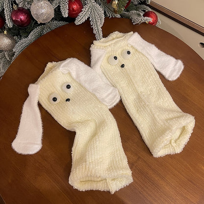 White/Black/Brown Sweet Puppy Ear Plush Leg Warmers