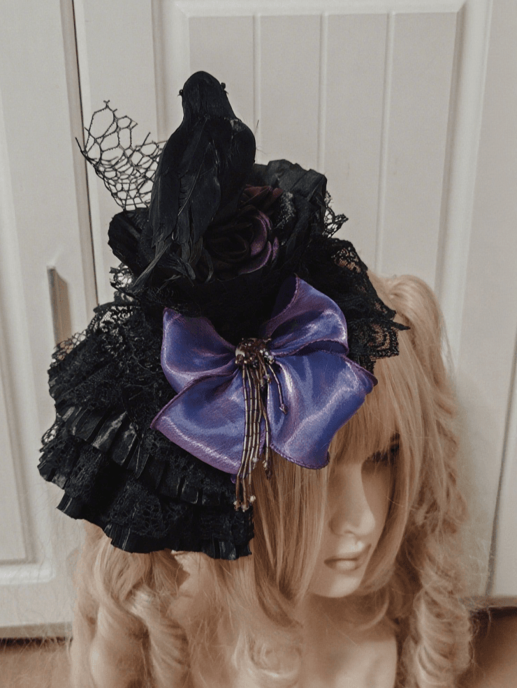 Crow Color Mini With Hat Lolita Gothic Lace 2 Clips Options