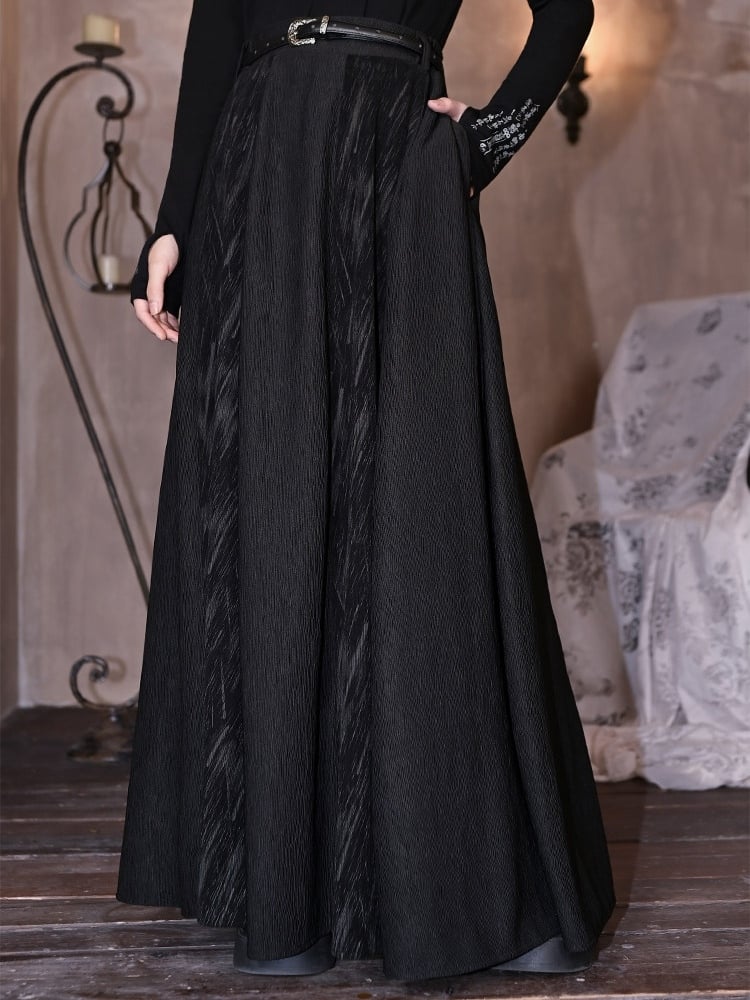 Slant - Black Two-Way Cheongsam Pockets Goth Skirt