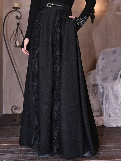 Slant - Black Two-Way Cheongsam Pockets Goth Skirt