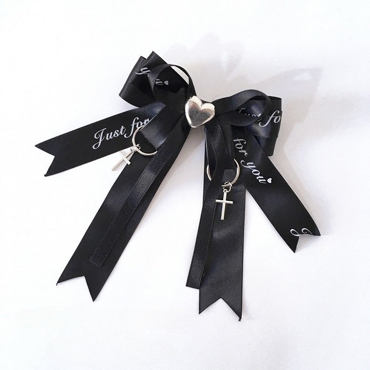 with Kei Ribbon and Charms Black/Black Pink Cross Rhinestone Heart-Shaped Bow Jirai Hairclips