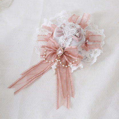 Heart Rhinestone Mini Hat Bowknot And With Lace Detachable Chains Pink Bead Lolita Gorgeous