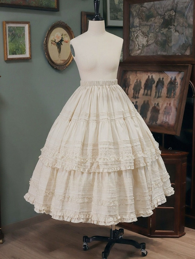 Apricot Lolita Skirt with Lace Trim - Tiny Garden