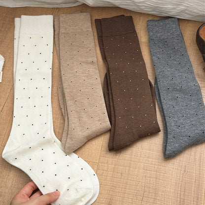 ホワイト/ライトブラウン/ダークコーヒー/ダークグレー/ブラックの水玉模様の膝下ストッキング