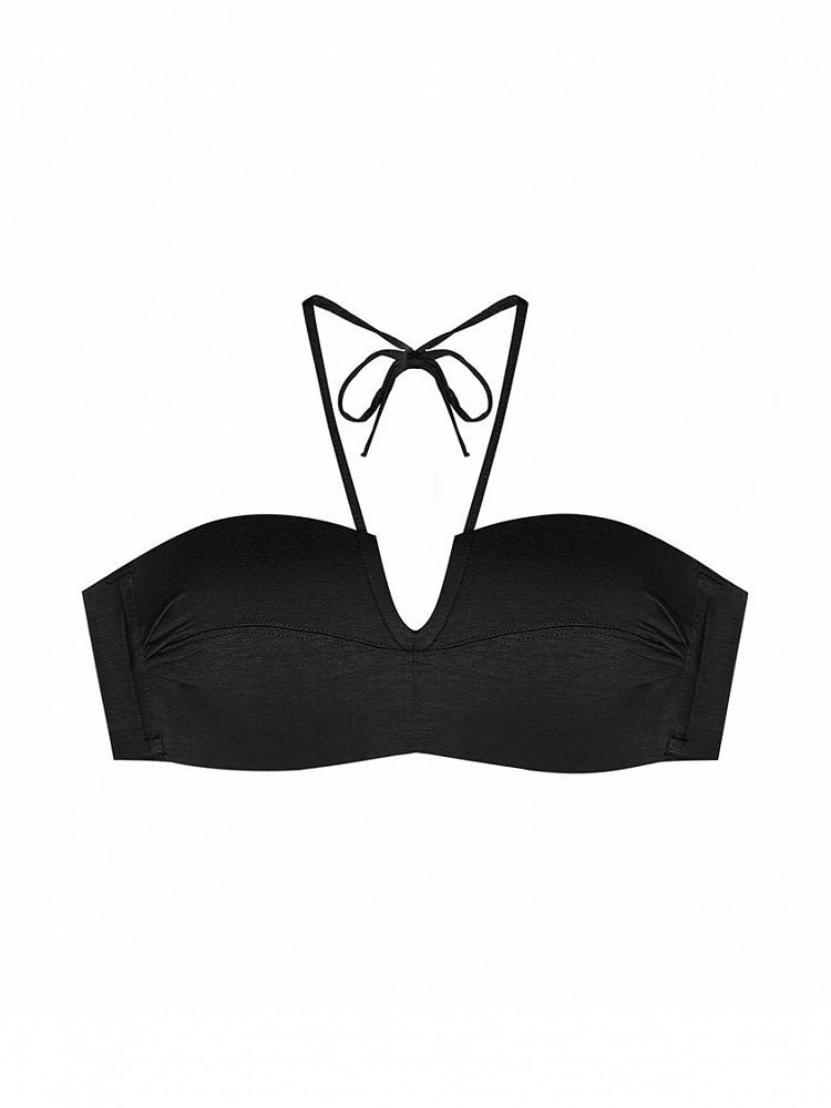 Strapless Design Black Halter Neck Push-Up with Bustier Back Fit Sexy Anti-Slip